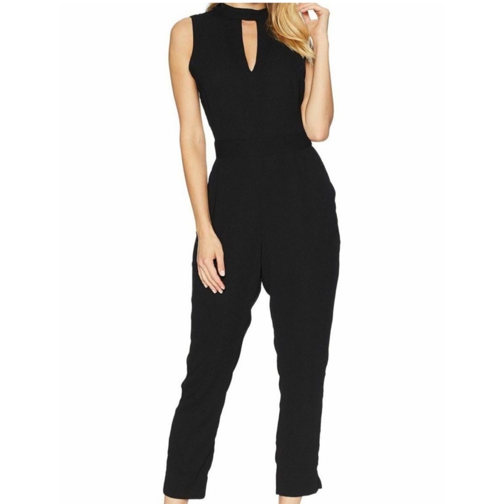 Black Mock-Neck Keyhole Tapered Jumpsuit